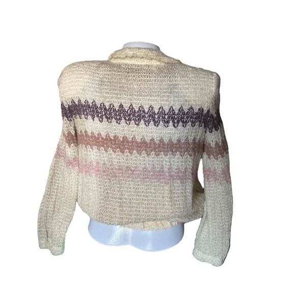 Vintage 80s WOMENS Cardigan Sweater zig zag stripe Cream S 2 4 NEW NWT - Picture 6 of 11